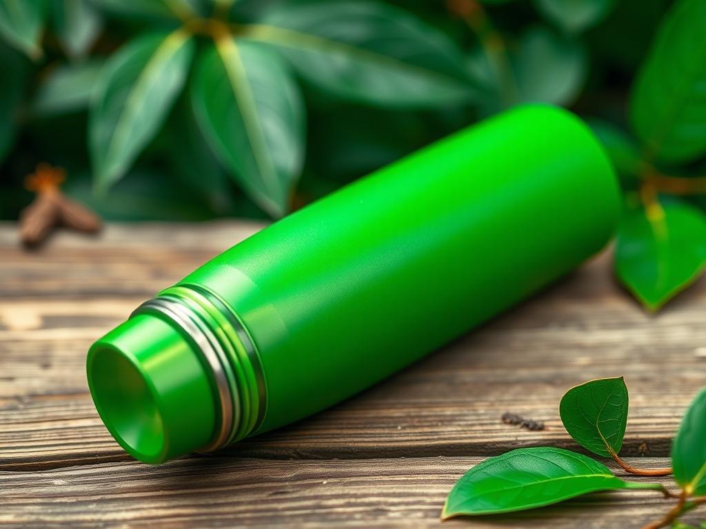 A close up shot of a stainless steel water bottle